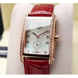 Longines Diamond Square Dial Leather Strap Watch For Women