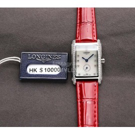Longines Diamond Square Dial Leather Strap Watch