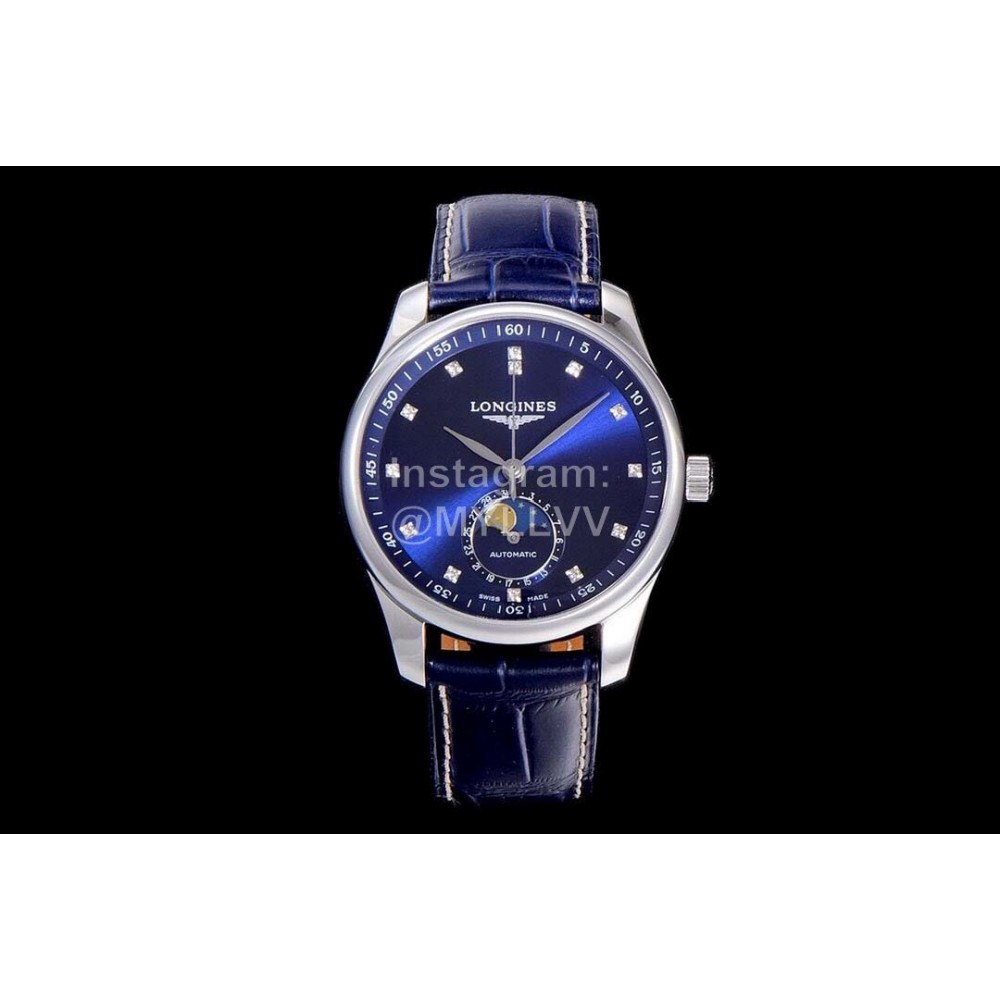 Longines Lunar Phase Watch Leather Strap Watch Navy