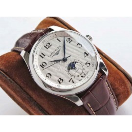 Longines Lunar Phase Leather Strap White Dial Watch