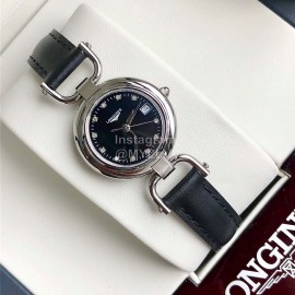 Longines 26.5mm Dial Black Leather Strap Quartz Watch For Women
