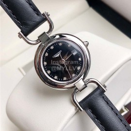 Longines 26.5mm Dial Black Leather Strap Quartz Watch For Women