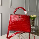 Louis Vuitton Capucines Bag Crocodile Pattern Goatskin Handbag Red Medium M91698