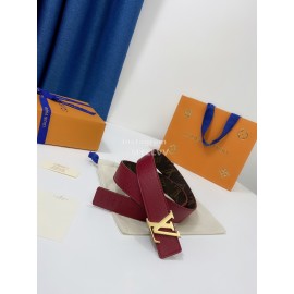 Lv Monogram Canvas Calf Leather Letter Buckle 30mm Belts For Women Wine Red