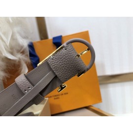 Lv Litchi Grain Cowhide Pin Buckle 30mm Belts For Women Gray