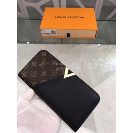 Louis Vuitton Canvas Cowhide Gold V Long Wallets Black M56175
