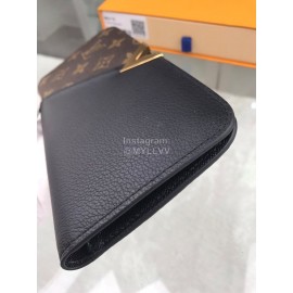 Louis Vuitton Canvas Cowhide Gold V Long Wallets Black M56175