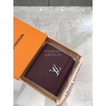 Louis Vuitton Casual Fashion Cowhide Lv Letter Snap Button Short Wallets Wine Red M64837