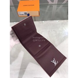 Louis Vuitton Casual Fashion Cowhide Lv Letter Snap Button Short Wallets Wine Red M64837