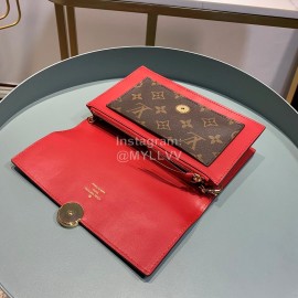 Louis Vuitton Canvas Calf Flore Chain Wallet Red M67405