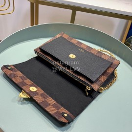 Louis Vuitton Canvas Leather Flap Chain Wallet Black N60221