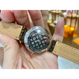 Louis Vuitton 316l Fine Steel Case God Diamond Dial Brown Strap Watch