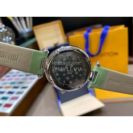 Louis Vuitton Cowhide Strap Diamond Dial Watch For Women Green