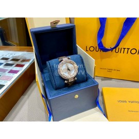 Louis Vuitton Cowhide Strap Diamond Dial Watch For Women