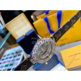 Louis Vuitton Cowhide Strap Diamond Dial Watch For Women
