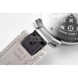 Louis Vuitton Tambour Slim Series Ecco Leather Strap Watch White