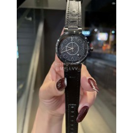 Louis Vuitton Tambour Slim Series Ecco Leather Strap Watch Black