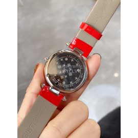 Louis Vuitton 316l Fine Steel Case Diamond Dial Leather Strap Watch For Women