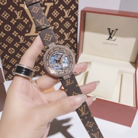 Louis Vuitton 316l Fine Steel Case Leather Strap Watch For Women 
