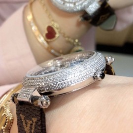 Louis Vuitton 316l Fine Steel Case Leather Strap Diamond Watch For Women 