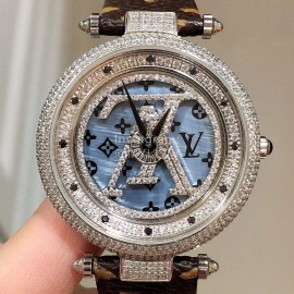 Louis Vuitton 316l Fine Steel Case Leather Strap Diamond Watch For Women 