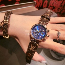 Louis Vuitton Leather Strap Blue Dial Quartz Watch For Women