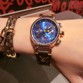 Louis Vuitton Leather Strap Blue Dial Quartz Watch For Women