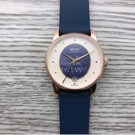 Mido Sapphire Crystal Leather Strap Watch For Women Navy