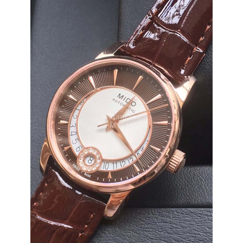 Mido Fashion Sapphire Crystal Leather Strap Watch For Women 