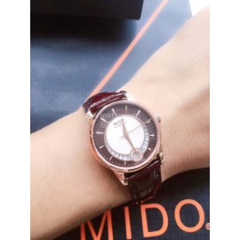 Mido Fashion Sapphire Crystal Leather Strap Watch For Women 
