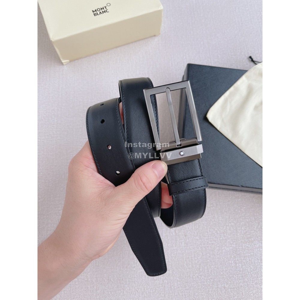 Montblanc Black Calf Leather Gun Color Pin Buckle 35mm Belt