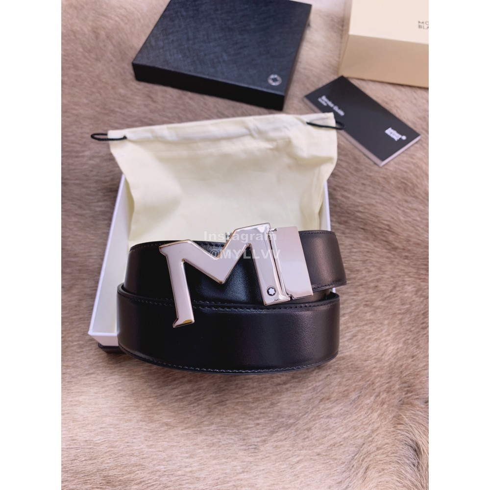 Montblanc Calf Leather Pure Copper M Buckle 35mm Belt Black