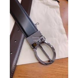 Montblanc Black Calf Leather Gun Color Pure Copper Pin Buckle 32mm Belt