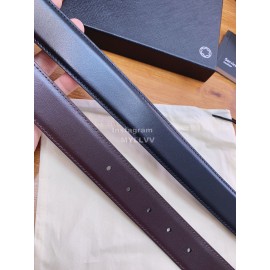 Montblanc Black Calf Leather Gun Color Pure Copper Pin Buckle 32mm Belt