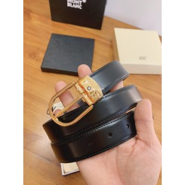 Montblanc Black Calf Leather Gold Pure Copper Pin Buckle 30mm Belt