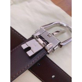 Montblanc Black Calf Leather Silver Pure Copper Pin Buckle 30mm Belt