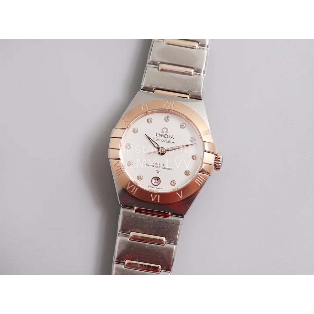Omega 29mm Dial Steel Strap Watch Rose Gold