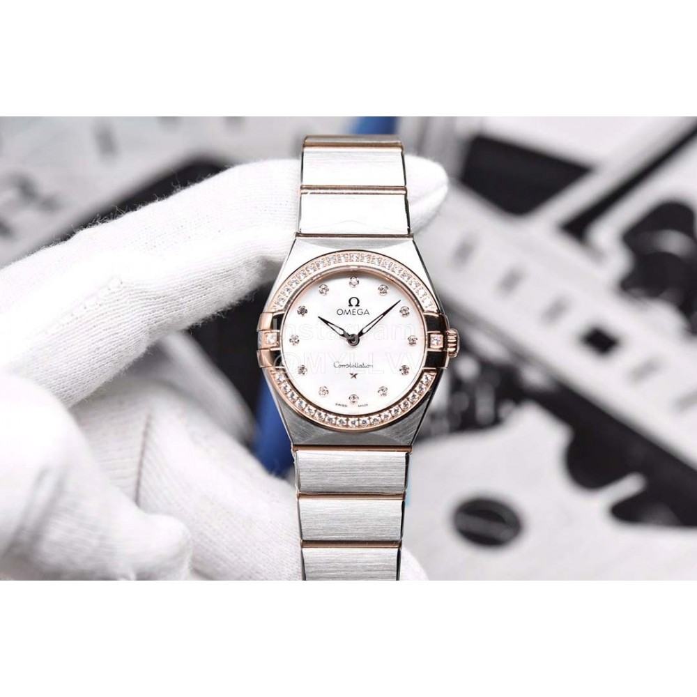 Omega 28mm Dial Diamond Steel Strap Watch