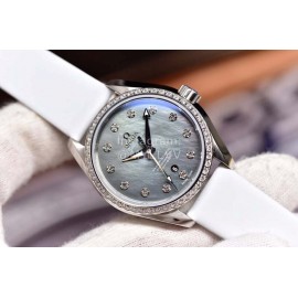 Omega White Leather Strap 34mm Dial Watch For Women