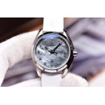 Omega 34mm Dial Leather Strap Watch For Women