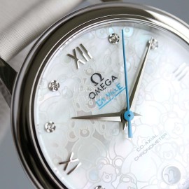 Omega 32.7mm Dial Leather Strap Watch White