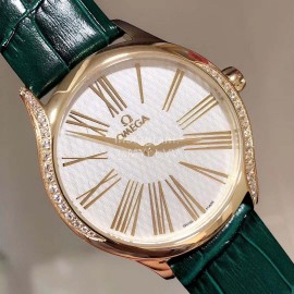 Omega Leather Strap Quartz Diamond Watch