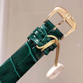 Omega Leather Strap Quartz Diamond Watch