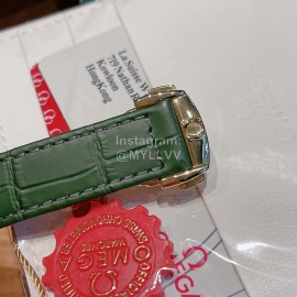 Omega 38mm Dial Green Leather Strap Watch