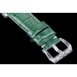 Panerai 316l Refined Steel Case Leather Strap Watch Green