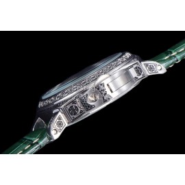 Panerai 316l Refined Steel Case Leather Strap Watch Green