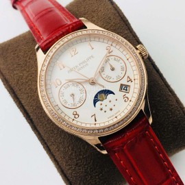 Patek Philippe 35mm Dial Leather Strap Multifunctional Watch Red