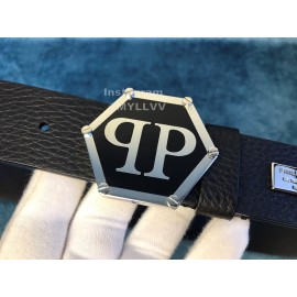 Philipp Plein Fashion Black Leather Pp Buckle Belt For Men