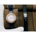 Piaget An Factory Diamond Case Leather Strap Watch Navy