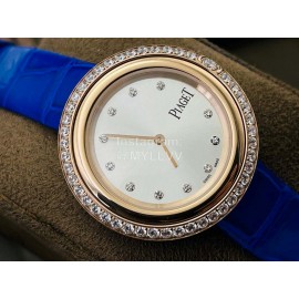 Piaget An Factory Diamond Case Leather Strap Watch Blue